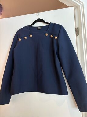 Karen Millen Navy Long-Sleeve Top with Gold Buttons